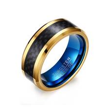 blue tungsten ring gold color black carbon fiber inlay wedding jewelery Men 2024 - buy cheap