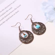 Vintage Antique Dangle Earrings For Women Ethnic Nartural Stone Retro Gypsy Flower Hollow Pendant Drop Earring Indian Jewelry 2024 - buy cheap