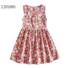 Vestido estampado infantil para o verão, vestido elegante de algodão, seda, gola redonda, amarelo, vestidos florais, roupas de meninas, verão, novo, 2020 2024 - compre barato