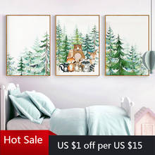 Woodland Animal Print Nursery Canvas Painting Nordic Poster Fox Deer Bear Wall Art Decor Pictures For Kids Baby Room Decor 2024 - buy cheap