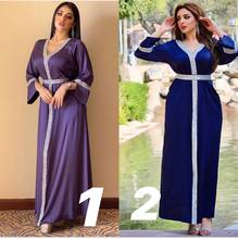 Платье-Макси женское атласное, модная одежда в арабском стиле, Дубай, абайя, Турция, мусульманский кафтан, халабия, марокканский кафтан 2024 - купить недорого