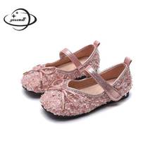 Kids Leather Shoes Spring Autumn Girls Single Shoes Hook & Loop Rhinestone Bow Flat Soft Bottom Princess Children's Shoes H58 2024 - buy cheap