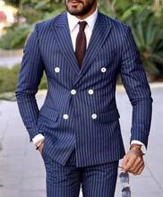 2020 Double Breasted Stripe Wedding Groom Tuxedos Peaked Lapel Slim Fit Man Suits Two Piece Jacket Pants Custom Made blazer 2024 - buy cheap