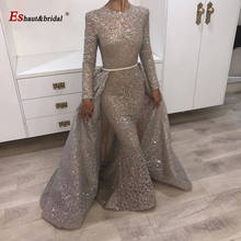 Sparkly Glitter Evening Dress 2020 Long Sleeves Arabic Dubai with Detachable Train Formal Evening Gown Prom Dress Robe De Soiree 2024 - buy cheap