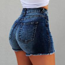 Pantalones vaqueros cortos de cintura alta para mujer, Shorts rasgados con flecos, verano, 2021 2024 - compra barato