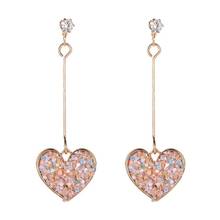 Fashion Small Fresh Pink Tender Sequins Love Earrings Sweet Zircon Peach Heart Long Earrings Female Gift 2024 - buy cheap