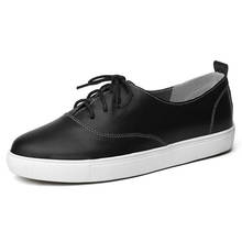 Primavera Outono Sapatos de Couro Genuíno Sapatilhas Ocasionais Mulheres Lace-Up Sapatos Flats Dedo Do Pé Redondo Sapatas Das Senhoras Da Moda XKD7020 2024 - compre barato