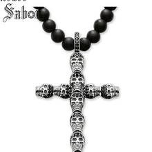 Necklace Black Obsidian Skull Cross Punk Gift For Women & Men party Jewelry silver color Fashion Jewelry Wholesale thomas 2024 - buy cheap