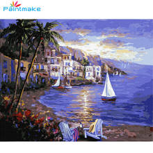 Pintura paisagem diy pintura por números de óleo do mar pintados à mão na lona decoração para casa pinturas arte imagem para crianças 2024 - compre barato