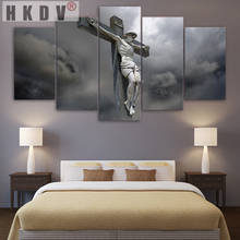 HKDV-pintura Modular de 5 paneles, estatua de Jesús, cielo gris, lienzo impreso en HD, carteles, imágenes artísticas de pared para sala de estar, decoración del hogar 2024 - compra barato