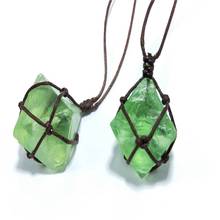 Natural Emerald Crystal Pendant Healing DT Gemstone Wand Reiki Green Fluorite Wrap Braid Necklace Yoga Macrame for Men Women 2024 - buy cheap