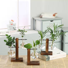 Terrario Vasevase para decoración del hogar, jarrones de flores bonsái para plantas, maceta de flores Vintage, marco de madera transparente, plantas de mesa de vidrio 2024 - compra barato