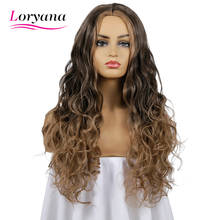 Loryana-pelucas de pelo sintético para mujer, pelo largo ondulado con degradado negro y marrón, parte resistente al calor 2024 - compra barato