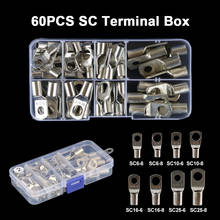 60pcs/box Bolt Hole Tinned Copper Cable lugs Battery Terminals Kits Assortment Set 6mm2 10mm2 16mm2 25mm2 SC6-8 SC10-8 SC25-8 2024 - buy cheap