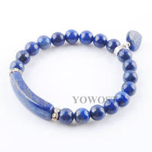 Natural Stone Beads Lapis Lazuli Strand Bracelets & Bangles Heart Shape Silver-color Fitting Women Jewelry Love Gifts QK3315 2024 - buy cheap