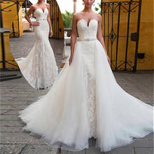 Lindo vestido de noiva com 2 peças estilo sereia, saia destacável 2021, 2 em 1, faixa de renda, amor, apliques 2024 - compre barato
