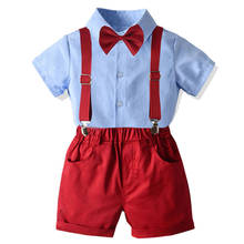 Baby Boy Gentleman Clothes  Summer Cotton Bow Shirt + Bib Strap Short Pants 2Pcs Outfits Formal Party Clothes Kids clothes 2024 - compra barato