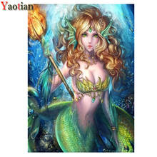 Pintura de sirena de dibujos animados para decoración del hogar, pintura de diamantes por números, Cuadrado/redondo, 5d, bordado de diamantes, mosaico de diamantes de imitación 2024 - compra barato