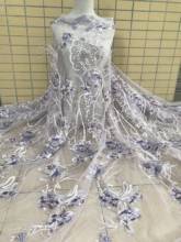 Tela de encaje nigeriano bordado para mujer, tejido de tul francés, ZH-59382 con pluma, para novia 2024 - compra barato
