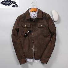 Autumn Single Breasted Vintage Pigskin Genuine Men Turn-Down Collar Pockets Slim Fashion Male Real Leather Jacket 2024 - buy cheap