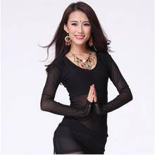 New arrival crystal cotton and mesh belly dance top momen long sleeves belly dance tops 9 colors sexy tops 2024 - buy cheap