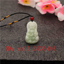 Guanyin esculpida jade pingente natural chinês branco jadeite bodhisattva colar charme jóias moda budismo amuleto presentes 2024 - compre barato