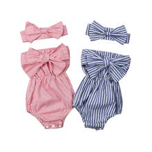 Cute Newborn Baby Girl 0-24M Clothes Rompers Off Shoulder Bowknot Striped Playsuit Jumpsuit Headband 2Pcs Baby Outfits Set 2024 - buy cheap