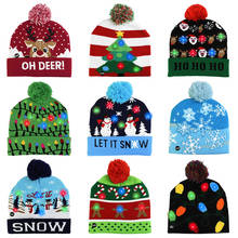 LED Christmas Hat Sweater Knitted Beanie Christmas Light Up Knitted Hat Christmas Gift for Kids Xmas 2021 New Year Decorations 2024 - купить недорого
