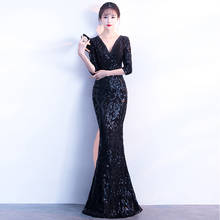 2019 New Black Evening Dress Beaded V-neck Banquet Party Dress Mermaid Prom Dress Floor Length Vestido Back Hide Zipper De Festa 2024 - buy cheap