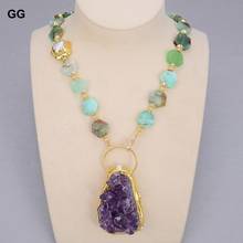 GG Jewelry-gargantilla de crisoprás verde Natural para mujer, collar con colgante de racimo de amatistas púrpuras, Perla blanca Keshi, 18,5" 2024 - compra barato