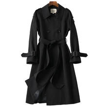 Marca blusão feminino médio longo 2020 primavera novo coreano high-end magro emagrecimento chique preto outono jaqueta roupas femininas 2024 - compre barato