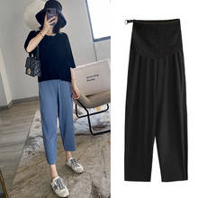 Chic Ins Pleated Chiffon Maternity Pants 9/10 Length Loose Straight Belly Pants Clothes for Pregnant Women Summer Pregnancy 2024 - buy cheap