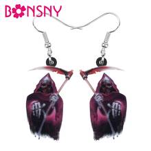 Bonsny-pendientes acrílicos de calavera de Anime para mujer, aretes de Hoz, colgante, accesorio para Festival, regalo de fiesta 2024 - compra barato