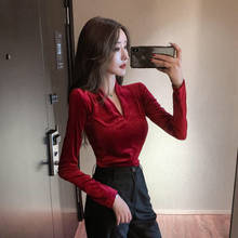 Women Spring Autumn Style Velvet Blouses Shirts Lady Casual Long Sleeve V-Neck Blusas Tops DF3177 2024 - buy cheap