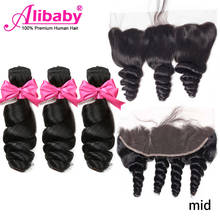 Alibaby Loose Wave Bundles With Frontal Non-Remy Brazilian Hair Weave Bundles 100% Human Hair Bundles With Frontal 8-30 Inch 2024 - buy cheap