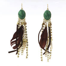 Vintage Bohemian Hollow Rhinestone Leaf Feather Earrings For Women Indian Jewelry Blue Natural Stone Drop Dangle Earrings 2024 - buy cheap