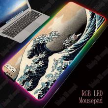 Mrgbest-mouse pad japonês ondas rgb, mousepad colorido antiderrapante com iluminação led usb tamanho grande para jogos e arte no computador 2024 - compre barato