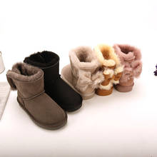 New Warm 2021 New Real Sheepskin Handmade Waterproof Girls Boots Winter Fur Warm Kids Snow Boots For Girls Brand Children Shoes 2024 - buy cheap