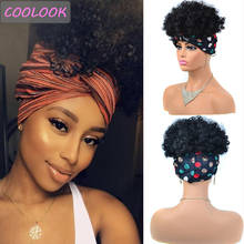 Kinky Curly Headband Wigs for Women 8 Inches Short Afro Curly Cap Wig Heat Resistant Fiber Cosplay Deep Curly Cap Wig with Scarf 2024 - buy cheap