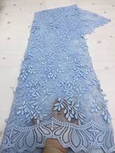 Tecido de renda com lantejoulas de alta qualidade azul-celeste tecido de renda estilo africano francês, tecido de renda para costura de casamento 2024 - compre barato