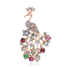 Broches de diamantes de cristal de pavo real de moda para mujeres broche de pedrería animal femenino ramo de flores de fiesta de boda joyería AG071 2024 - compra barato