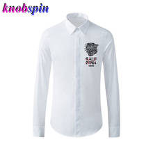 Элегантная мужская рубашка с вышивкой, облегающая сорочка с длинным рукавом, homme размера плюс 4XL, Высококачественная деловая Мужская рубашка, Однотонная рубашка 2024 - купить недорого