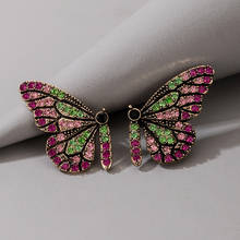 Романтические Розовые полный стразы бабочка серьги для женщин Femme, украшенные разноцветными кристаллами моделирование серьги-гвоздики в виде крыльев Oorbellen 2024 - купить недорого