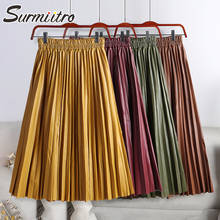 SURMIITRO 2021 Fashion Autumn Winter PU Midi Leather Pleated Skirt Women Korean Style Mid-Length High Waist A Line Skirt Female 2024 - купить недорого