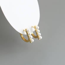 New Fashion Women's Simple Style Small Hoop Earrings Creative Row Pearl Elegant Thin Huggies Golden Earring Accessories 2024 - buy cheap