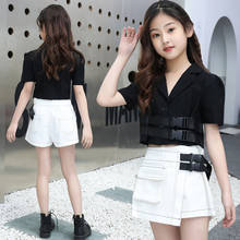2021 Summer Kids Girls Clothes Children Black Short Sleeve T shirt + Jeans Shorts Clothing Sets Teenager Outfit School Clothes 2024 - buy cheap