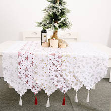 Christmas Ornament Gilded White Table Runner Bronzing Tablecloth Christmas Decorations for Home New Year Party Decor 2024 - buy cheap