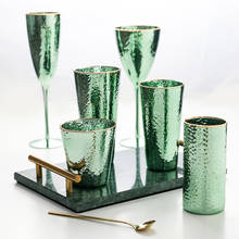 Caneca de vidro verde martelado e dourado, escandinavo, de champanhe, livre de chumbo, caneca para chá, copo de água e leite 2024 - compre barato