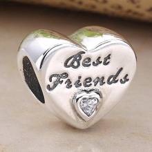 Original Friendship Love Heart & Best Friend With Crystal Bead Fit 925 Sterling Silver Charm Bracelet Bangle Diy Jewelry 2024 - buy cheap