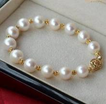 Jewelry Free Shipping   HUGE NATURAL 10-11MM ROUND SOUTH SEA GENUINE WHITE PEARL BRACELET 14K GOLD CLASP 2024 - buy cheap